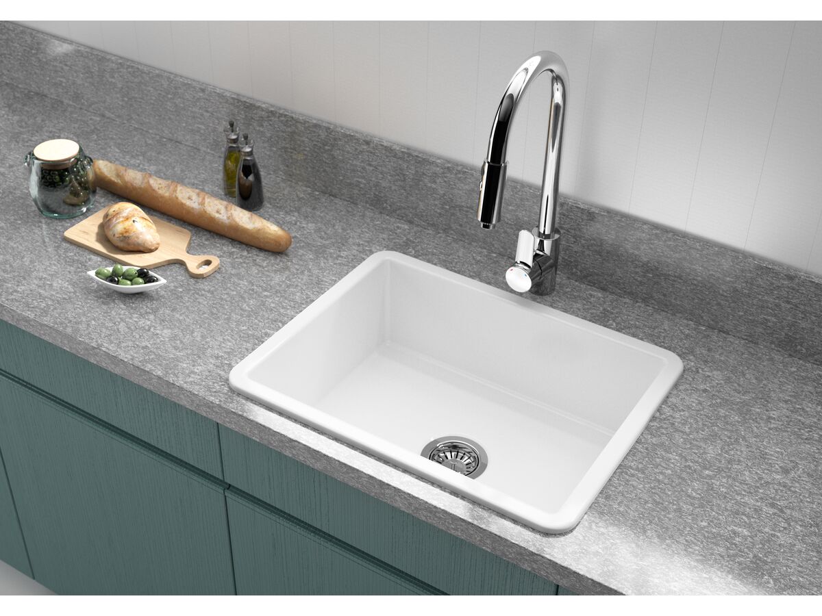 Memo Harper Single Bowl Inset/Undermount Sink 600mm Fireclay White from Reece