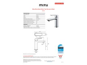 Specification Sheet - Mizu Bliss Basin Mixer Tap Chrome (4 Star)