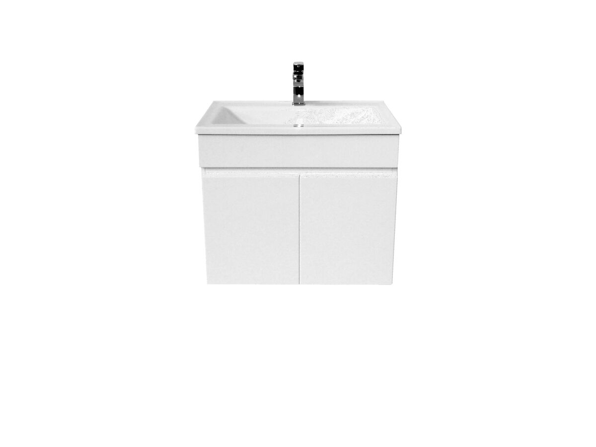 Espire Wall Hung Single Bowl Vanity Unit Wave Top 2 Door 610mm White