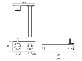 Technical Drawing - Scala Bath Mixer Tap Outlet System Straight 250mm Left Hand Operation