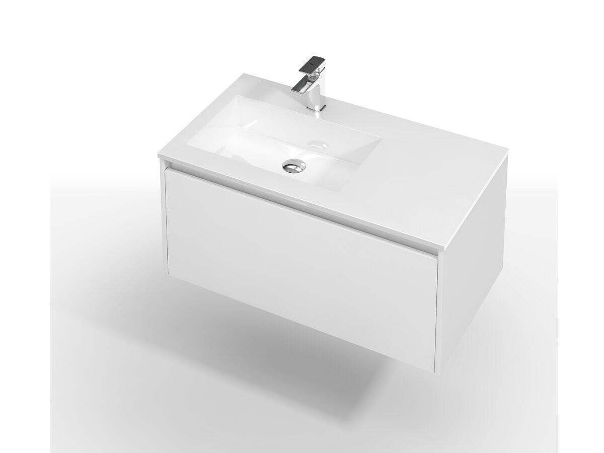 Kayla Wall Hung Vanity Unit 900 Integrated Left Hand Basin 1 Drawer White