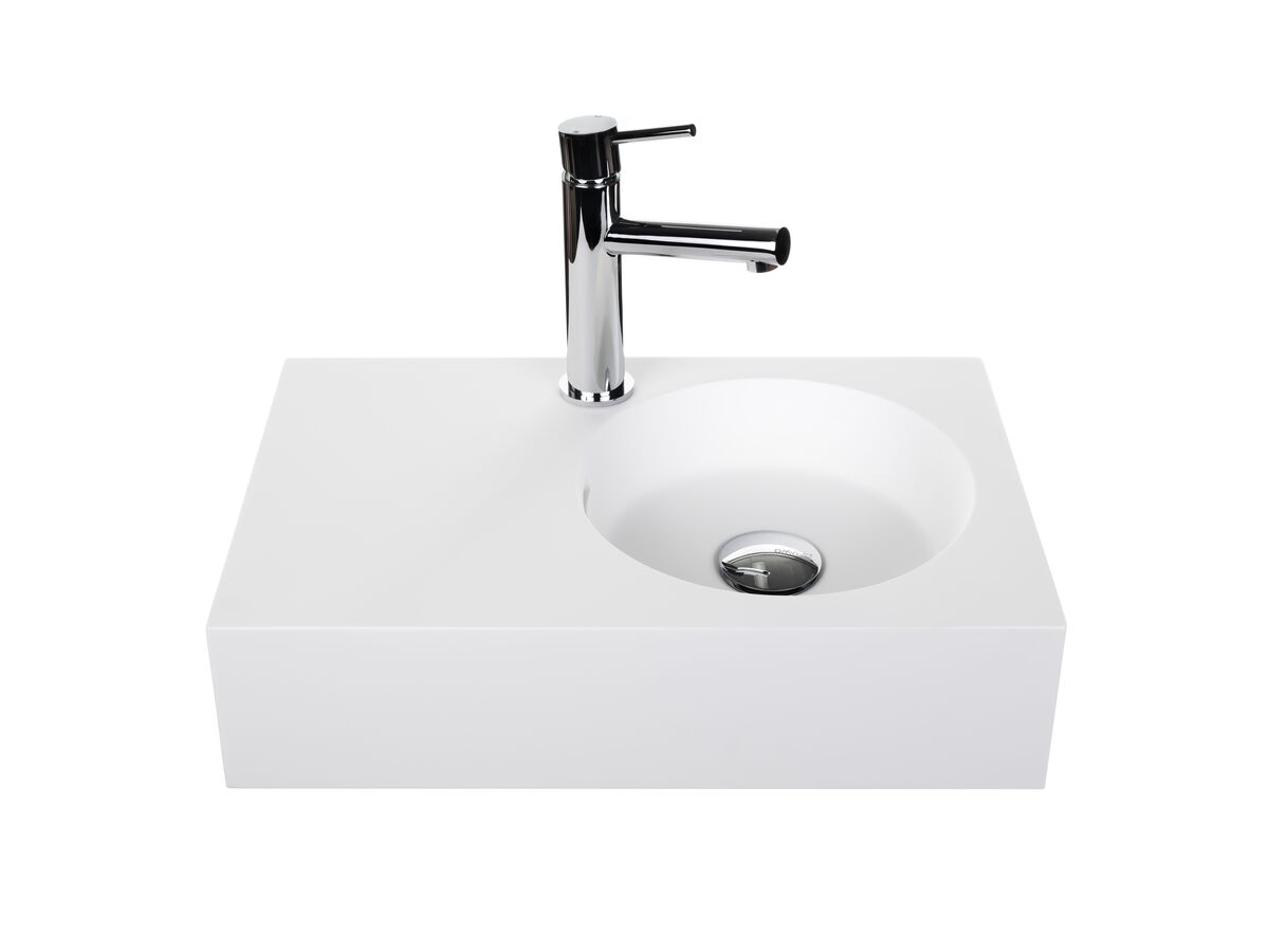 Omvivo Neo Mini Solid Surface Wall Basin Right Hand Bowl 1 Taphole 470mm White