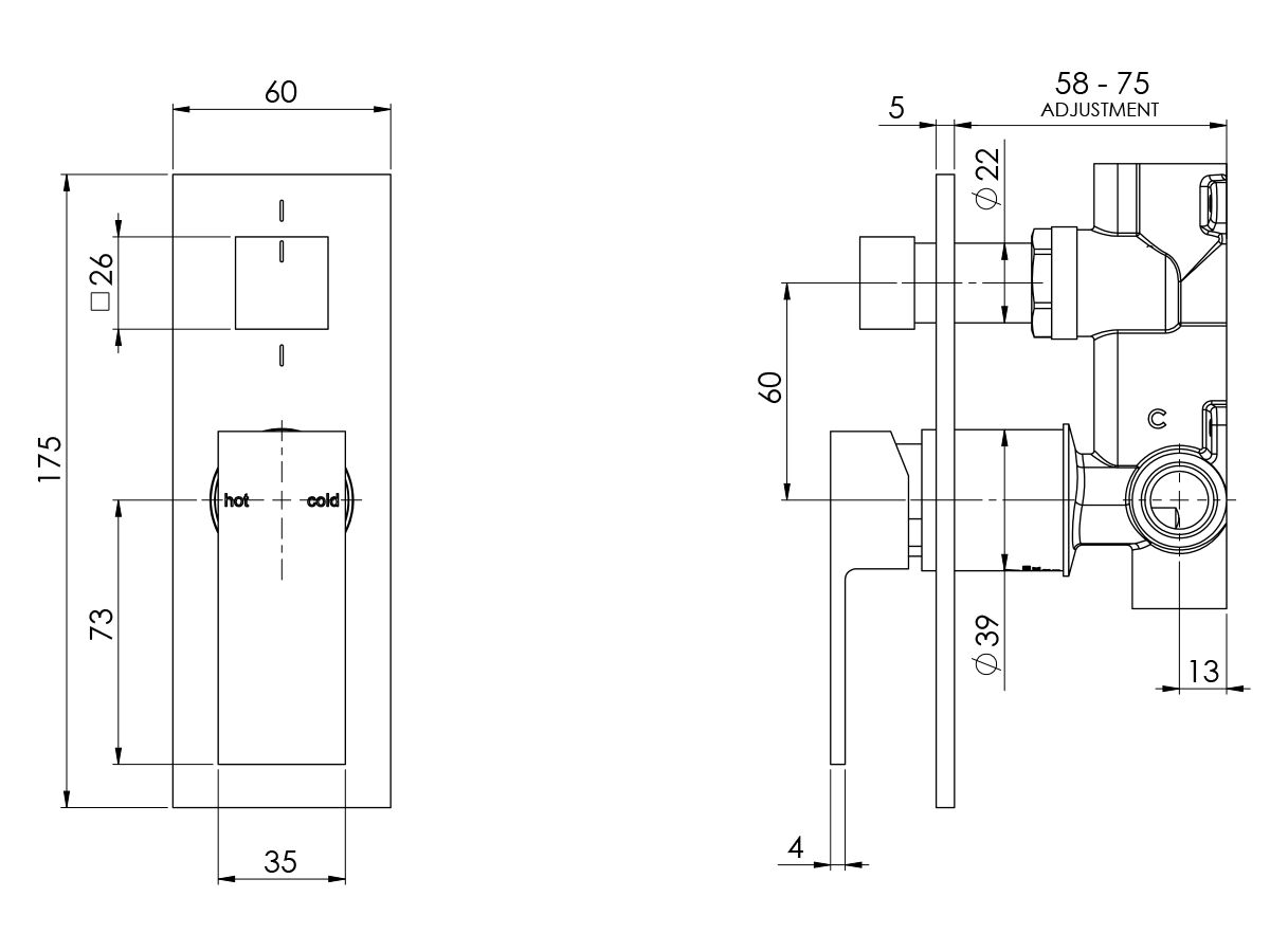 Milli Edge MK2 Shower/ Bath Mixer with Diverter Chrome from Reece