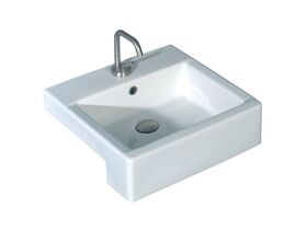 AXA Hox Semi Recessed Bare Basin 1 Taphole 480mm White