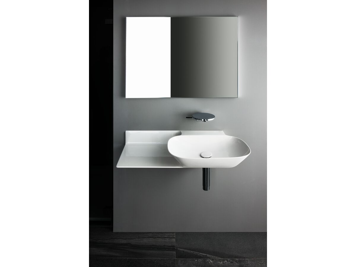 LAUFEN Ino Wall Basin with Shelf Right Hand Bowl with Fixing Bolts & Overflow No Taphole 900mm White