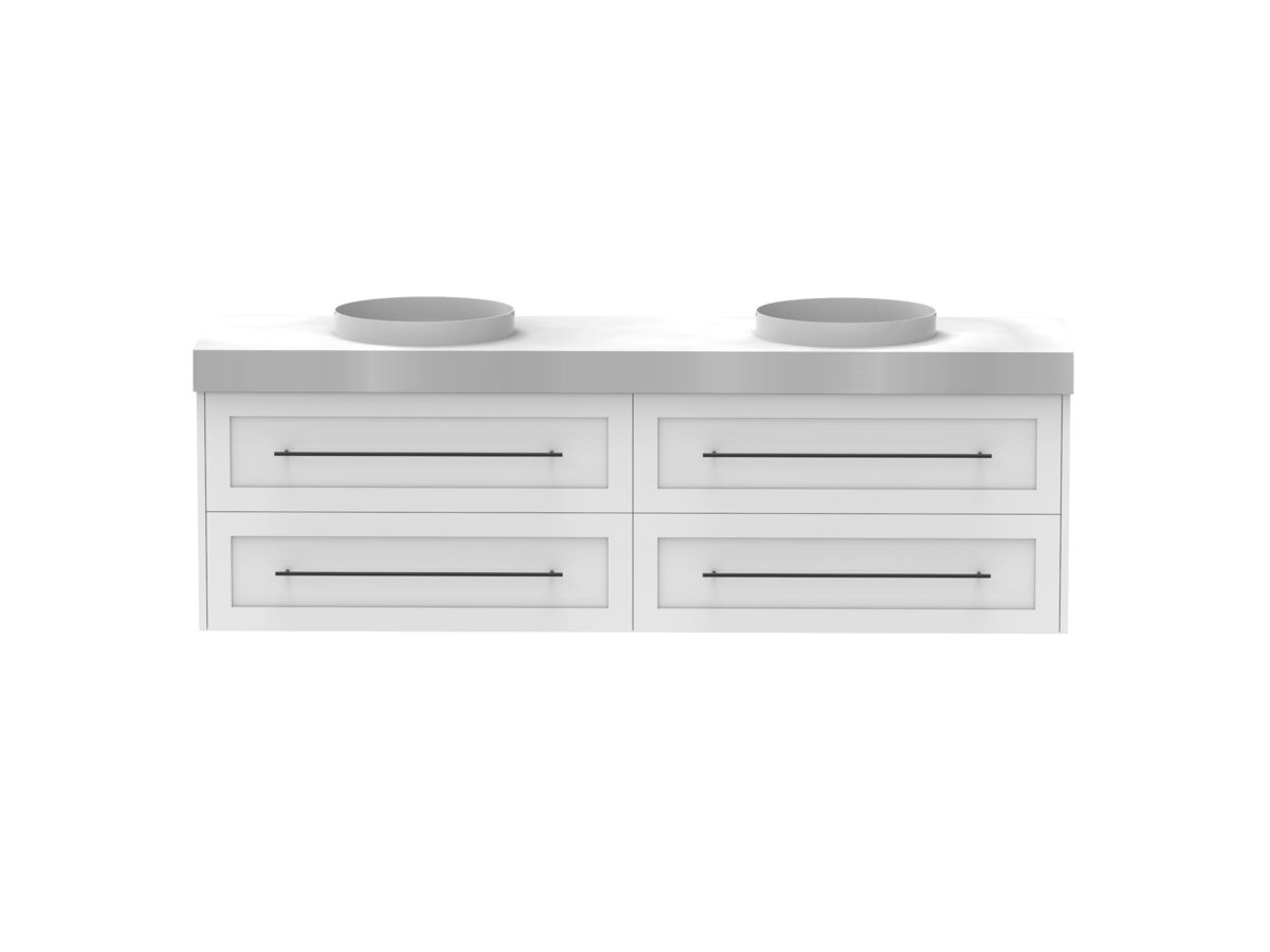 Kado Lux Drawer Vanity Unit Wall Hung 1800 Double Bowl Statement Top 4 Drawers (No Basin)