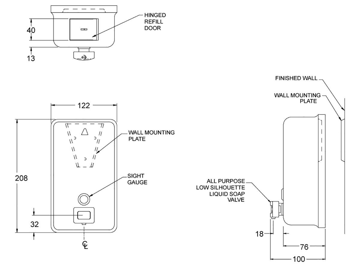 Surface Mounted Vertical Soap Dispenser Stainless Steel