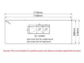 Cut Out Template - AFA Exact Double Bowl Inset/Undermount Right Hand Bowl Sink No Taphole 1208mm Stainless Steel