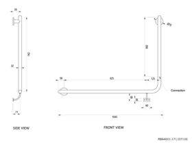 Raffaello 90 Degree Accessible Stainless Steel Grab Rail Left Hand 950mm x 700mm White