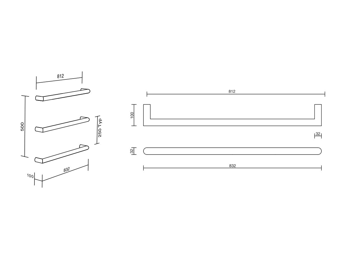 Kado Lux Bar Heated Towel Rail 832 (Each) Black
