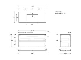 Posh Domaine All-Drawer Twin 1200 Single Wall Hung Acrylic Centre Basin