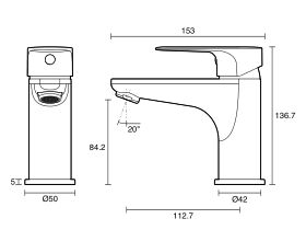 Technical Drawing - Posh Solus Basin Mixer Tap (5 Star)