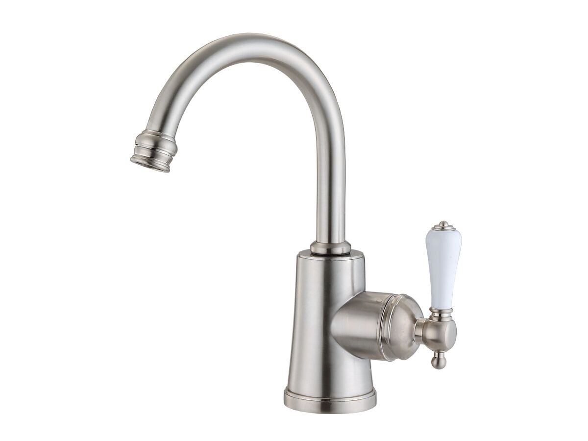 Kado Era Basin Mixer Porcelain Handle Brushed Nickel (5 Star) from Reece