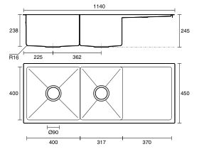 Memo Zenna 1 & 1 3/4 Bowl Sink No Taphole with Reversible Drainer Stainless Steel
