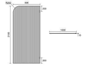 Technical Drawing - Kado Lux Frameless Curved Right Fluted Panel with Wall Clips 1000mm
