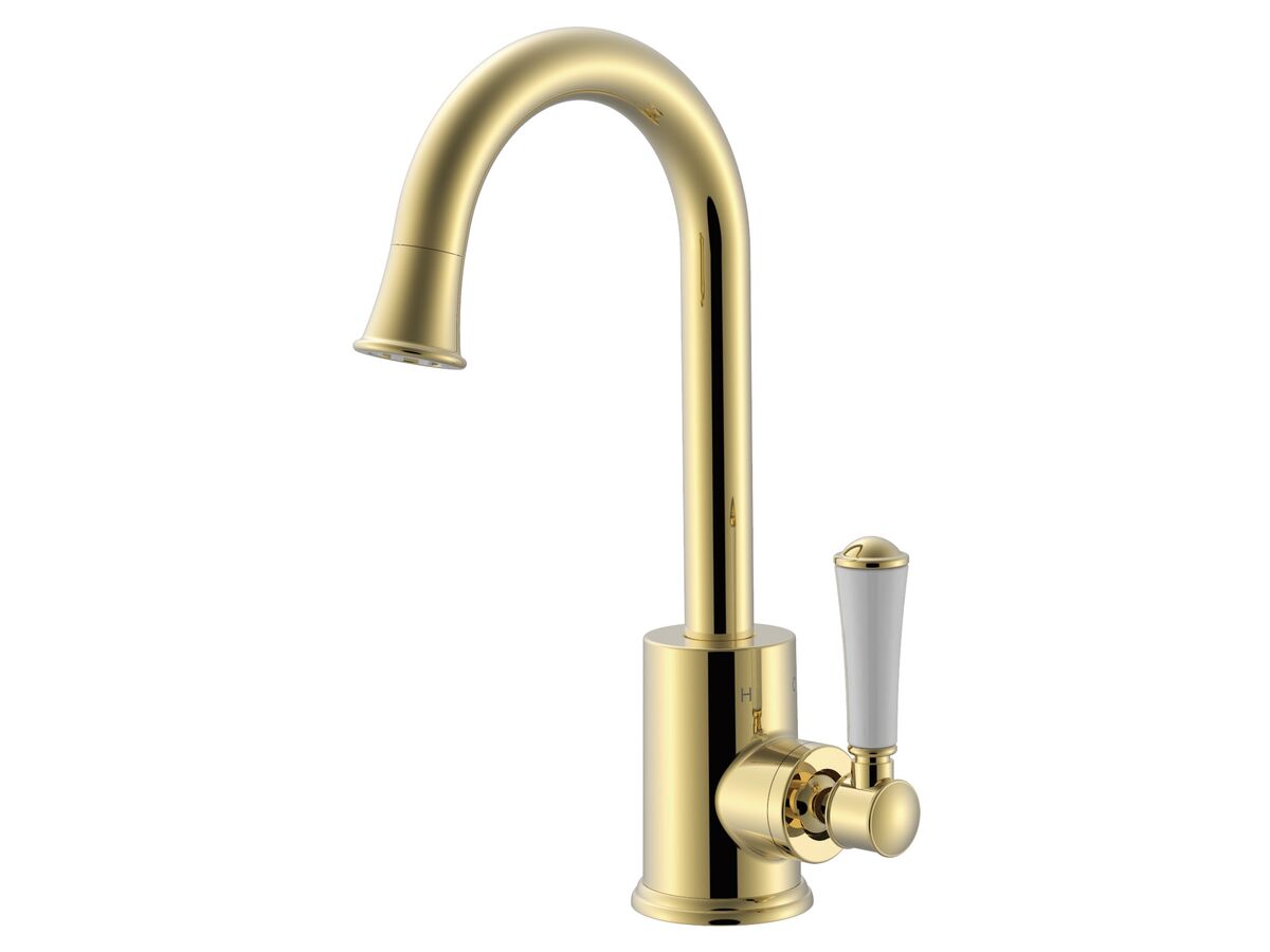 Posh Canterbury Basin Mixer With Porcelain Handle Lever Brass Gold (4 Star)