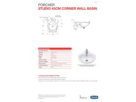 Technical Guide - Porcher Studio Wall Basin 450mm W/Fix 1 Taphole White