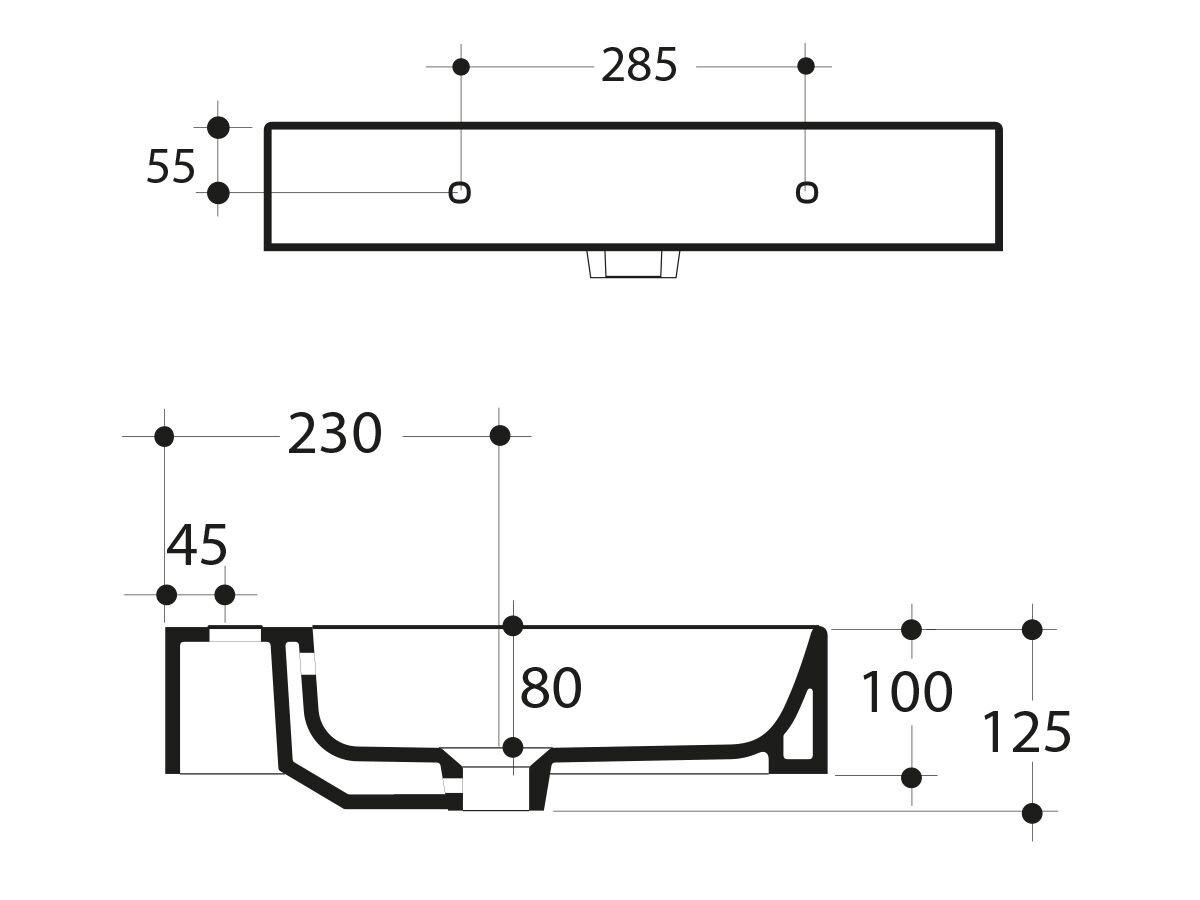 AXA Cento Wall Basin with Fixing No Taphole 600mm White
