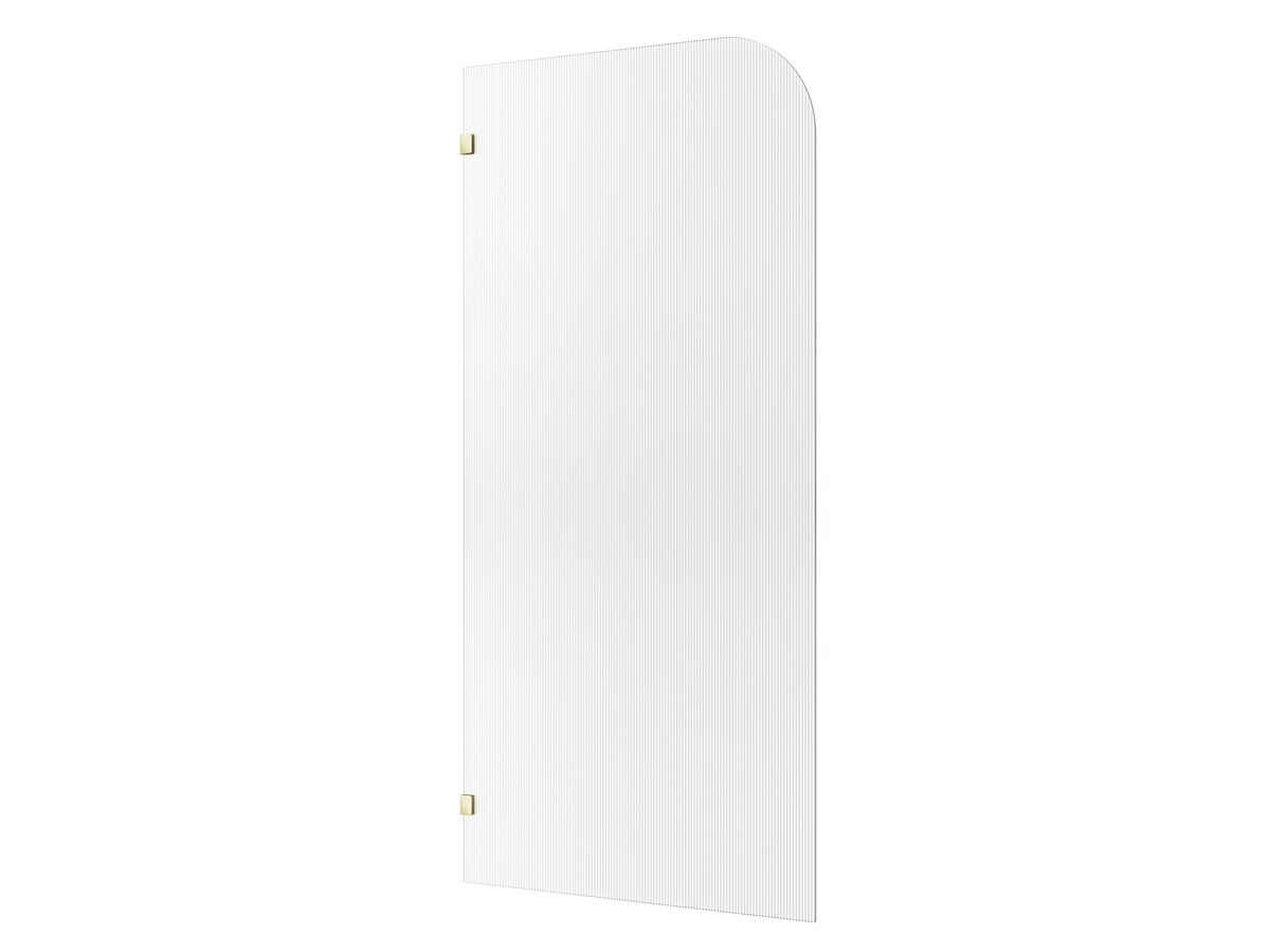 Hero - Kado Lux Frameless Curved Left Fluted Panel with Wall Clips 1000mm Brushed Brass