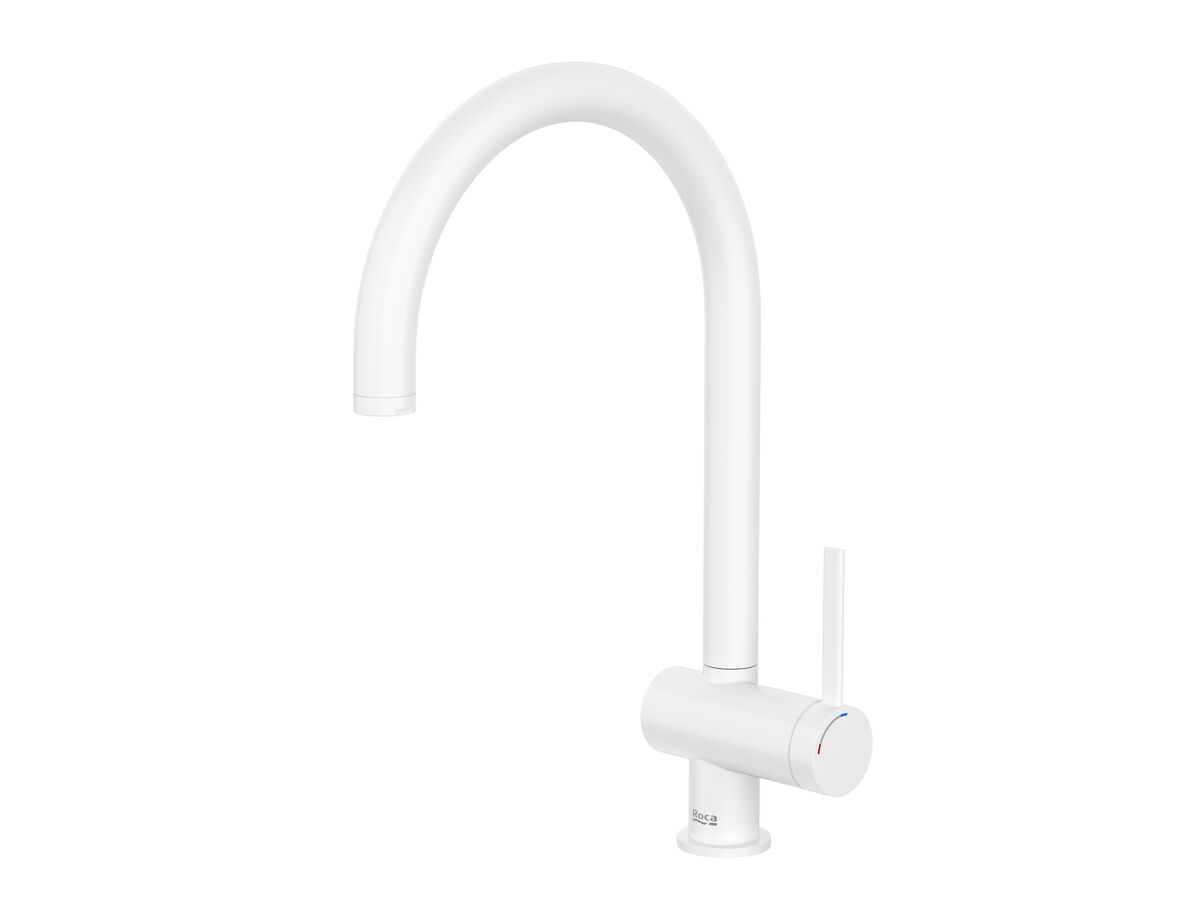 Roca Ona Gooseneck Sink Mixer Tap Matte White (5 Star)