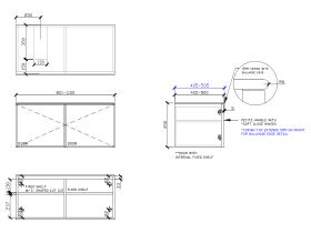 Technical Drawing - ISSY Adorn Above Counter / Semi Inset Wall Hung Vanity Unit with Two Doors & Internal Shelves with Petite Handle 801-1100mm x 400-500mm x 450mm OFFSET LEFT (OPENS BOTH SIDES)