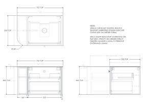 Technical Drawing - Kado Era 12mm Durasein Top Single Curve All Drawer 750mm Wall Hung Vanity with Center Basin