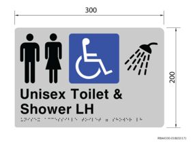 Unisex Accessible Toilet & Shower Tactile Sign Left Hand Stainless Steel