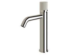 Milli Pure Medium Height Basin Mixer Tap Curved Spout with Linear Textured Handle Chrome (5 Star)