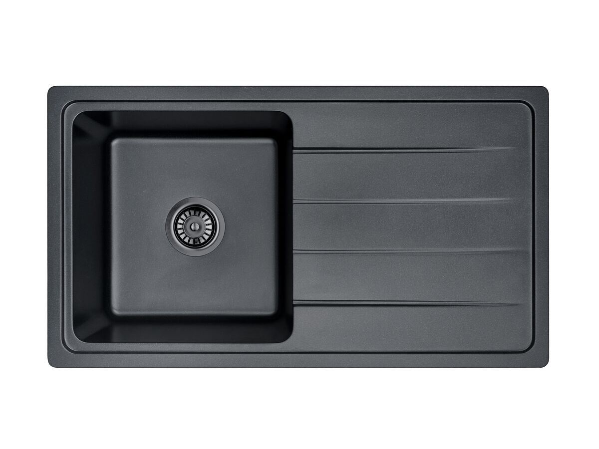 Memo Hugo Single Bowl Sink Reversible (With or Without Taphole) with Drainer Granite Black