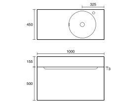 Technical Drawing - Omvivo Neo Two Wall Hung Vanity 1000mm Right Hand Bowl