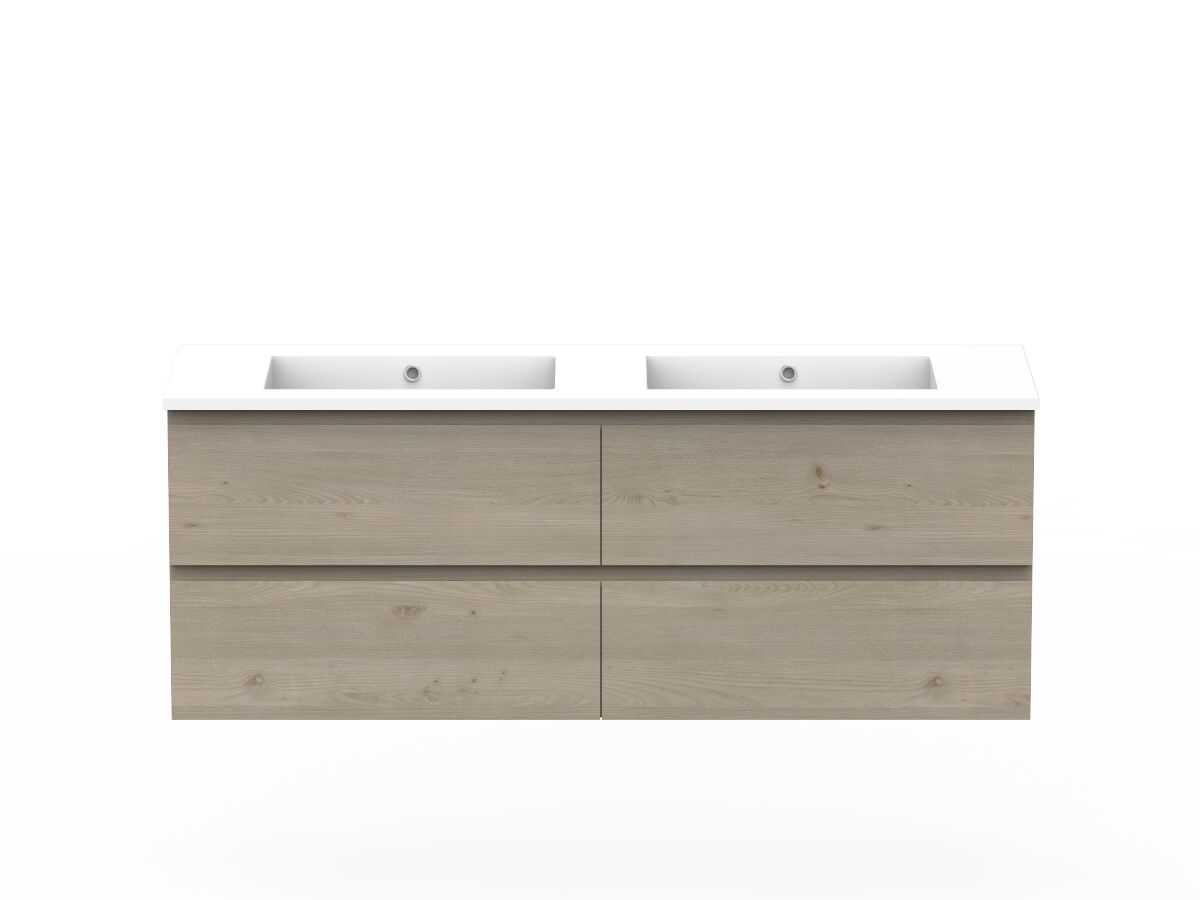 Posh Domaine All-Drawer Twin 1500mm Double Bowl Wall Hung Vanity Cast Marble Top