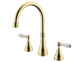 Milli Voir Hob Kitchen / Spa Set Lever Handle with Porcelain Handles Brass Gold (4 Star)