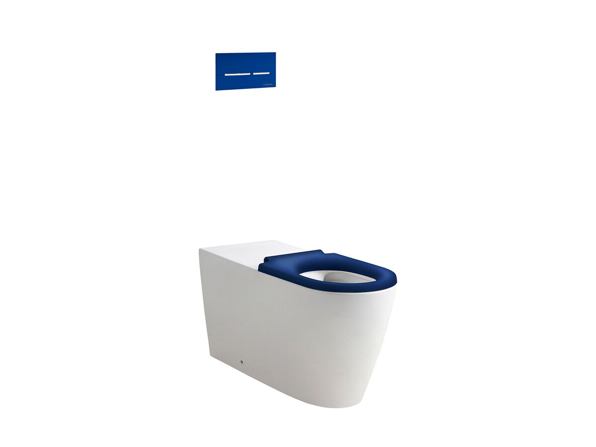 Wolfen 800 Back to Wall Inwall Toilet Suite with Single Flap Seat Blue, Raised Height Button & Plate Blue, Hideaway+ Inwall Cistern (4 Star)