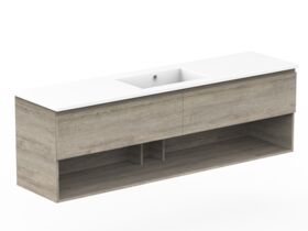 Posh Domaine Open Shelf All-Drawer 1800mm Single Bowl Basin Wall Hung Vanity Cast Marble Top