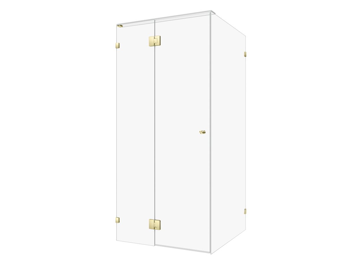 Hero - Kado Lux Frameless Enclosure with Wall Clips 1000 x 1000mm Brushed Brass