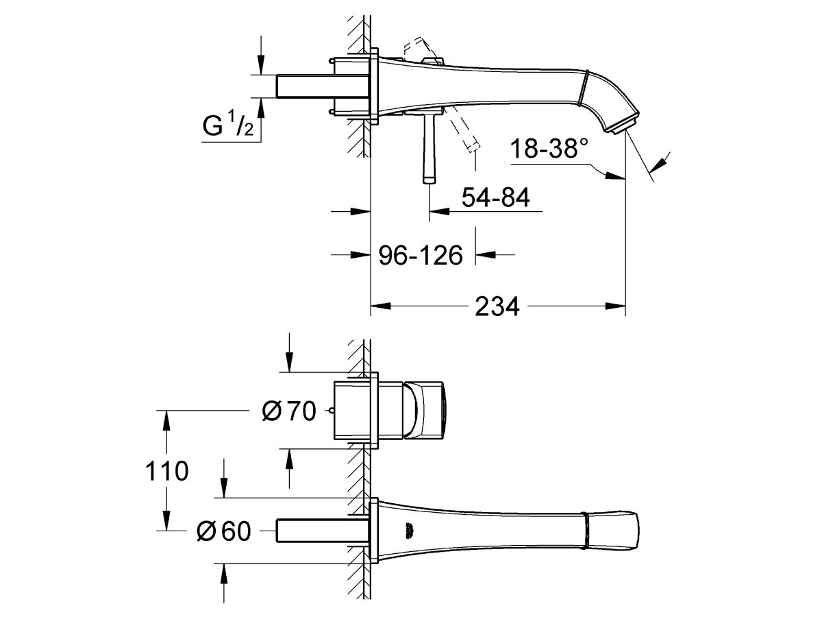 GROHE Grandera Wall Basin Mixer Set 234mm Chrome (5 Star)