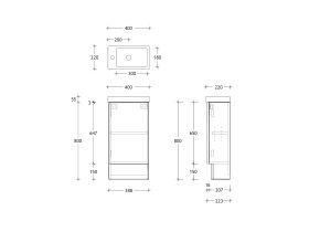 Technical Drawing - Posh Domaine Mini Floor Mount Vanity Unit
