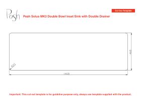 Cut Out Template - Posh Solus MK3 Double Bowl Double Drainer Inset Sink 1 Taphole