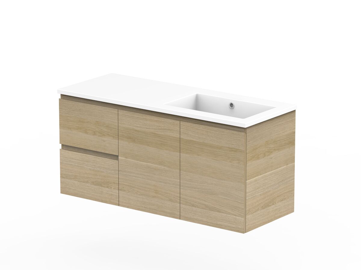 Posh Domaine Plus Conventional 1200mm Single Bowl Wall Hung Vanity Cast Marble Top Right Hand Basin