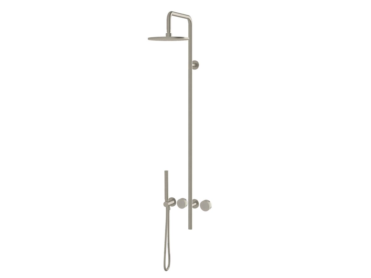 Milli Pure Progressive Shower Mixer Tap Column System with Handshower 180mm Right Hand and Linear Textured Handles Brushed Nickel (3 Star)
