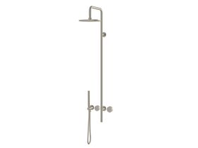 Milli Pure Progressive Shower Mixer Tap Column System with Handshower 180mm Right Hand and Linear Textured Handles Brushed Nickel (3 Star)
