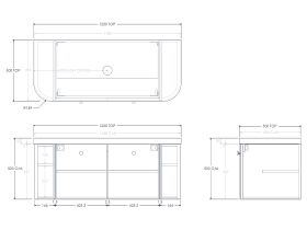 Technical Drawing - Kado Era 50mm Durasein Statement Top Double Curve All Door 1200mm Wall Hung Vanity with Center Basin
