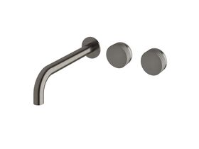 Milli Pure Wall Basin Hostess System 250mm Right Hand with Linear Textured Handles Brushed Gunmetal (3 Star)