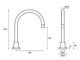 Technical Drawing - Scala Hob Sink Swivel Outlet Curved