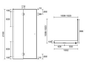Technical Drawing - Kado Lux Frameless Enclosure with Wall Channel 1000 x 1000mm