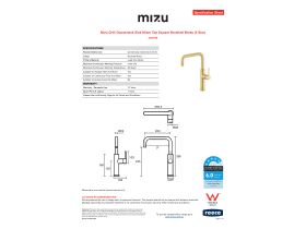 Specification Sheet - Mizu Drift Gooseneck Sink Mixer Tap Square Brushed Brass (5 Star)