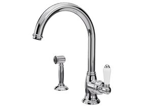 Nicolazzi Adore Gooseneck Sink Mixer Tap with Pull Out Spray Chrome/Ceramic (4 Star)