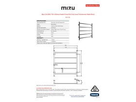 Specification Sheet - Mizu Drift MK2 750 x 800mm Heated Towel Rail Only (Less Transformer) Matte Black