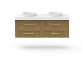 Kado Lux Drawer Vanity Unit Wall Hung 1500 Double Bowl Statement Top 4 Drawers (No Basin)