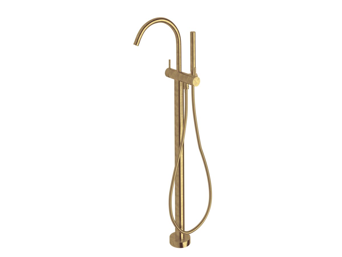 Sussex Scala Floor Mounted Bath Mixer Tap Curved Outlet with Hand Shower Trimset Living Tumbled Brass (3 Star)
